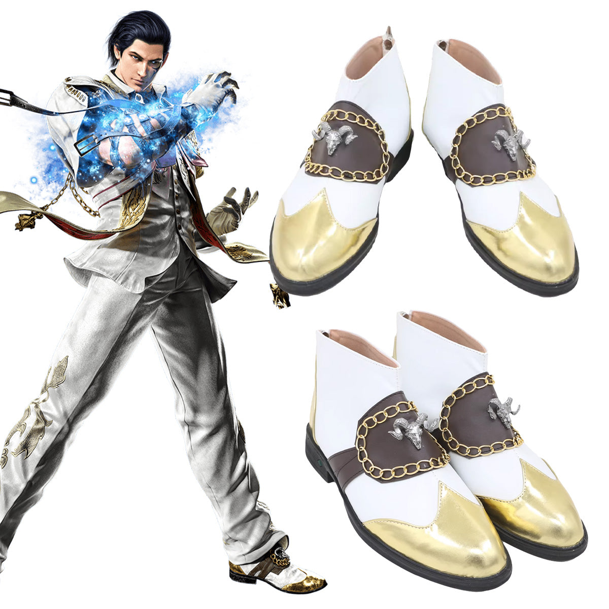 Tekken 8 Claudio Serafino White Cosplay Shoes Shoes/Boots - Tophatter Daily Deals